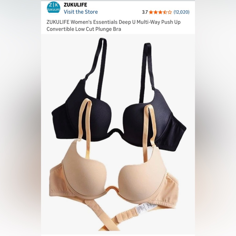 Set of 2- ZUKULIFE Deep U Multi-Way Push Up Bras - Size 36C